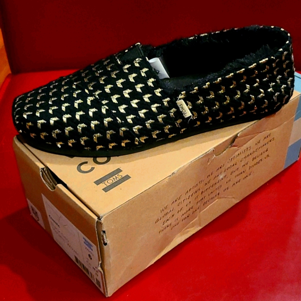 TOMS Classic Black Geo Metallic Woven Alpargatas